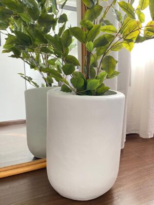 MUNA - Maceta fibrocemento laqueado - Medidas 40 H 30cm Ø - Color Blanco laca mate s/plato