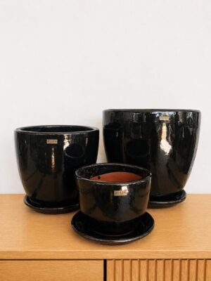 Maceta cerámica esmaltada modelo AURA  - COLOR NEGRO